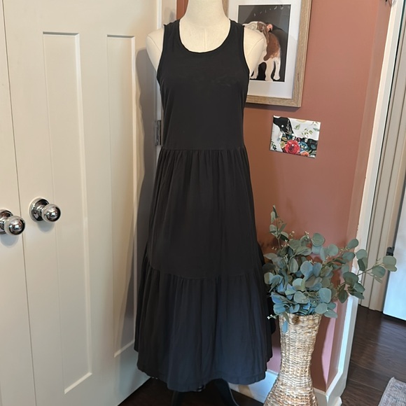 Nation LTD Melissa tiered Pima cotton ribbed trim S Black Sleeveless Dress - Picture 3 of 13
